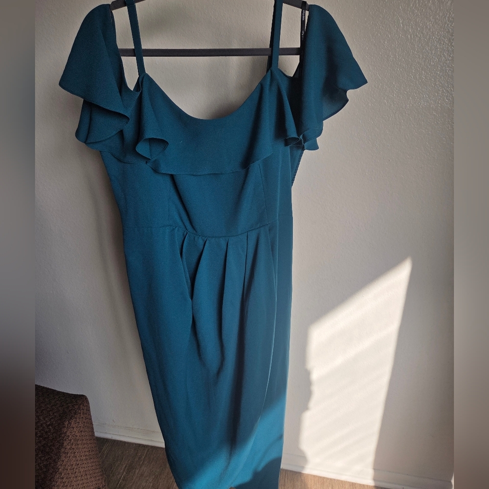 City Chic Teal Flirtation Drape Midi Dress M/18